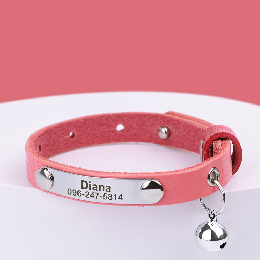 Personalized Cat Collar Adjustable Leather Anti-lost Cat Accessories