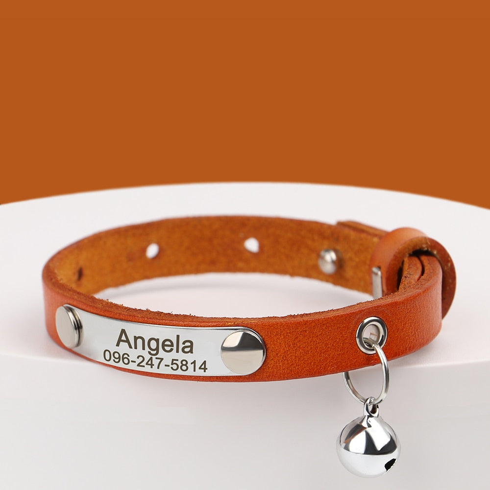 Personalized Cat Collar Adjustable Leather Anti-lost Cat Accessories