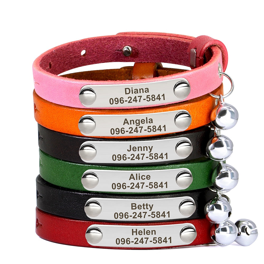 Personalized Cat Collar Adjustable Leather Anti-lost Cat Accessories