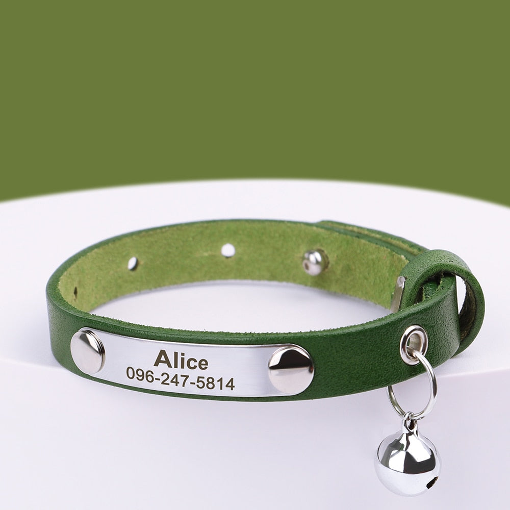 Personalized Cat Collar Adjustable Leather Anti-lost Cat Accessories