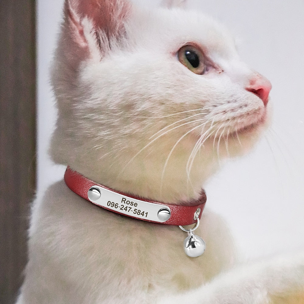 Personalized Cat Collar Adjustable Leather Anti-lost Cat Accessories