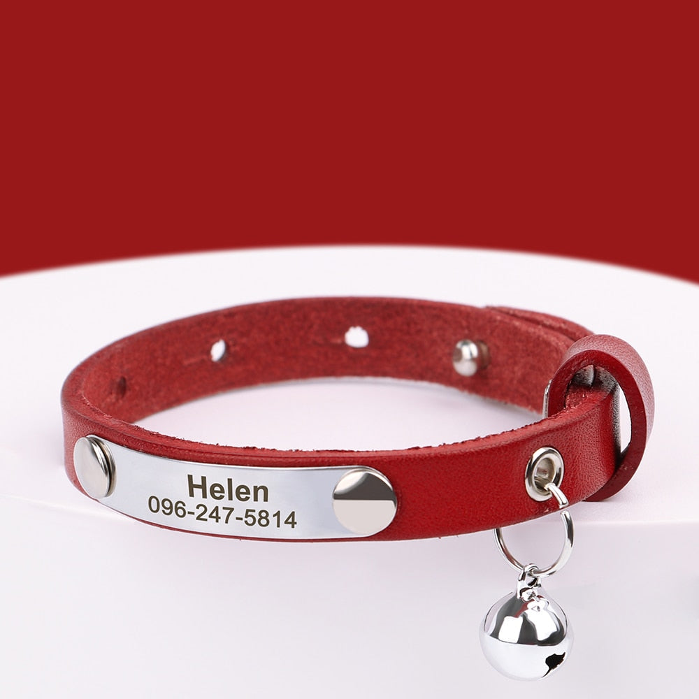 Personalized Cat Collar Adjustable Leather Anti-lost Cat Accessories