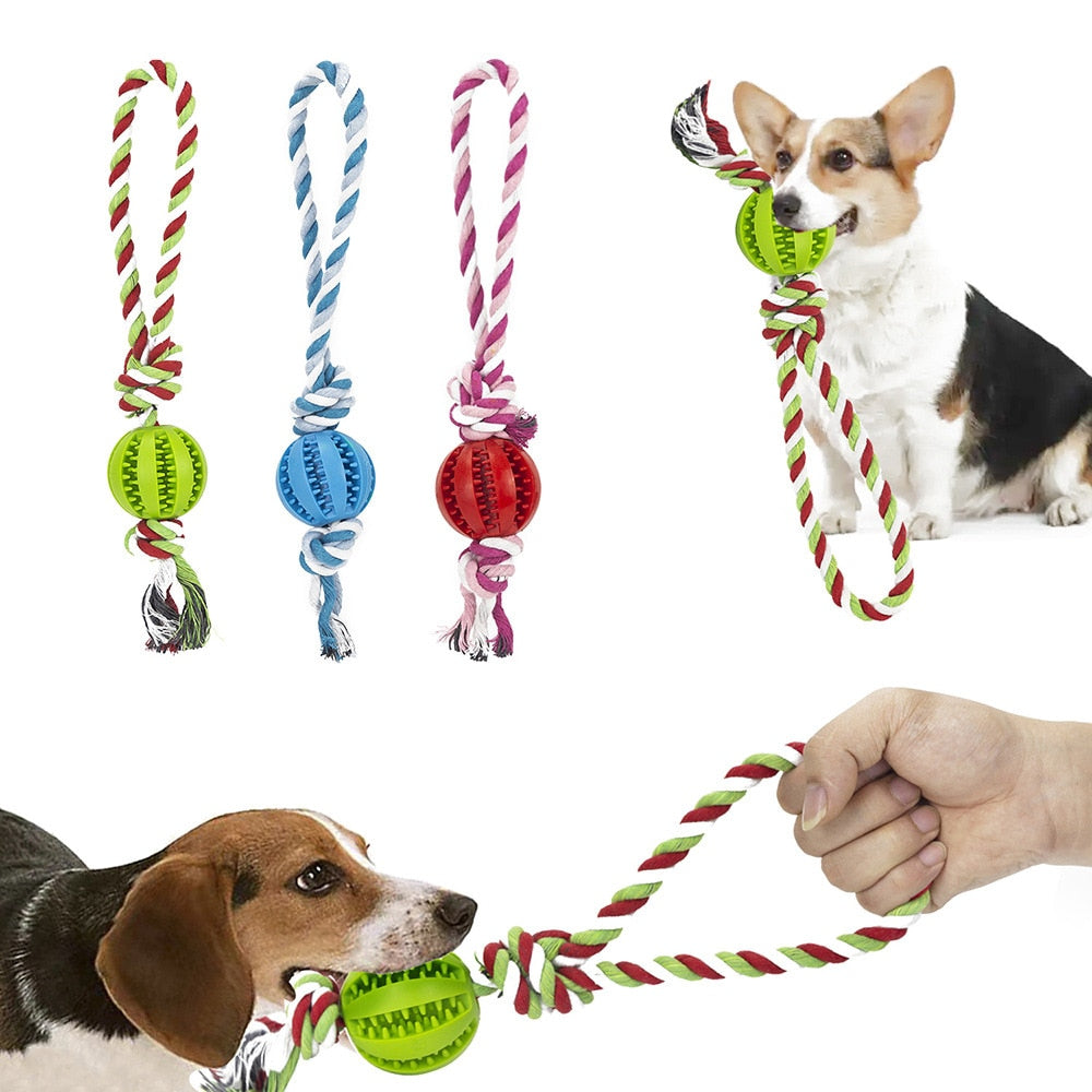 Dog Toys Treat Balls Interactive Hemp Rope Rubber Leaking Balls for Small Dogs Chewing Bite Resistant Toys Pet Tooth Cleaning