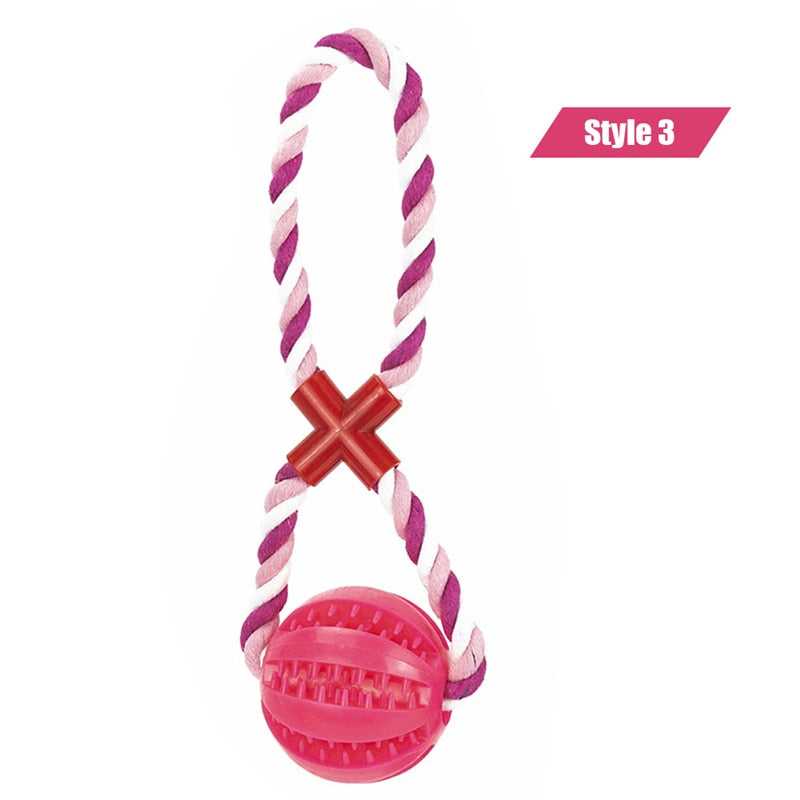 Dog Toys Treat Balls Interactive Hemp Rope Rubber Leaking Balls for Small Dogs Chewing Bite Resistant Toys Pet Tooth Cleaning