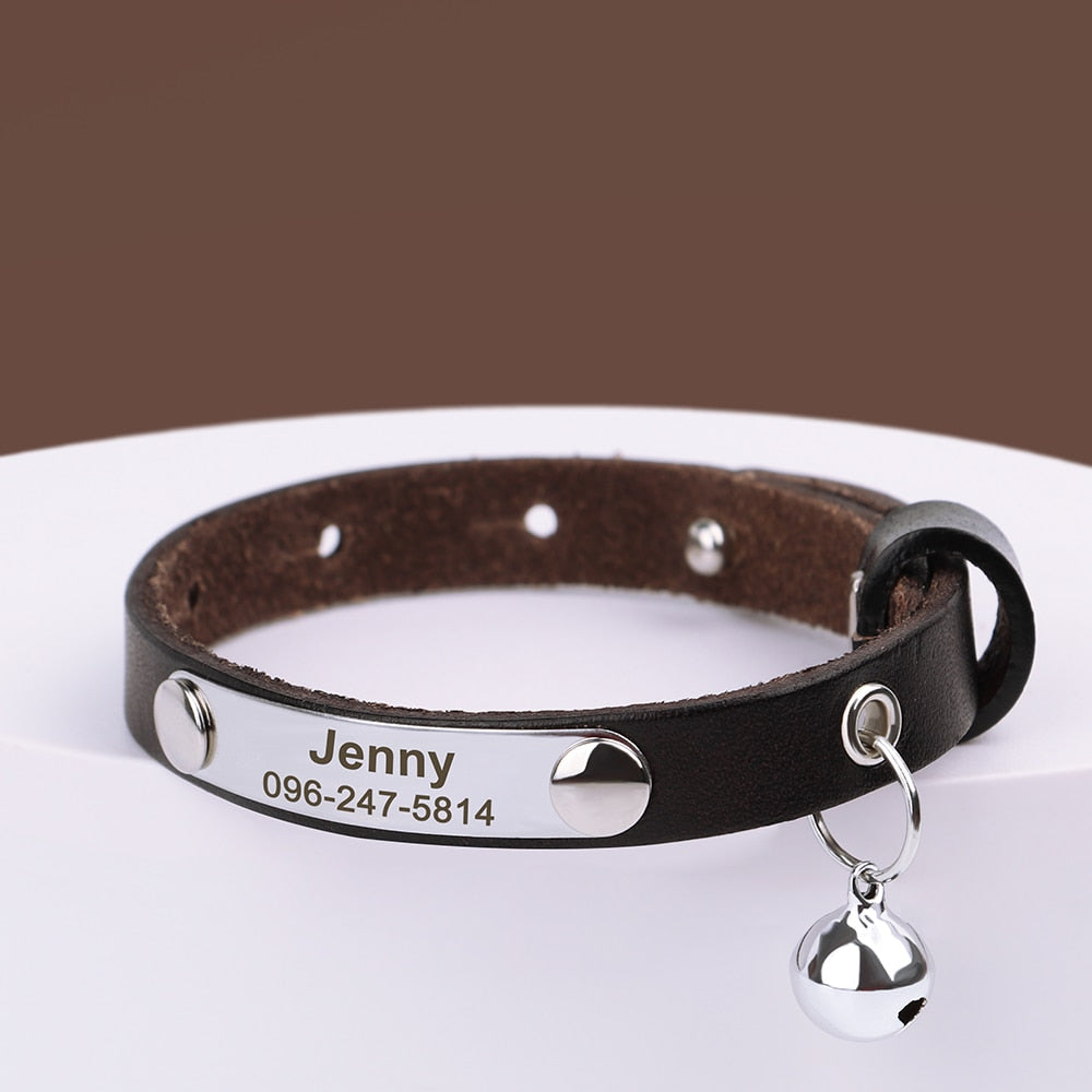 Personalized Cat Collar Adjustable Leather Anti-lost Cat Accessories