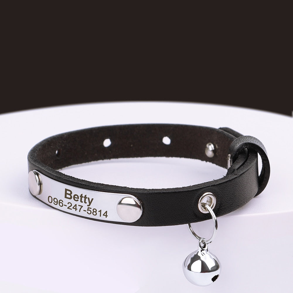 Personalized Cat Collar Adjustable Leather Anti-lost Cat Accessories