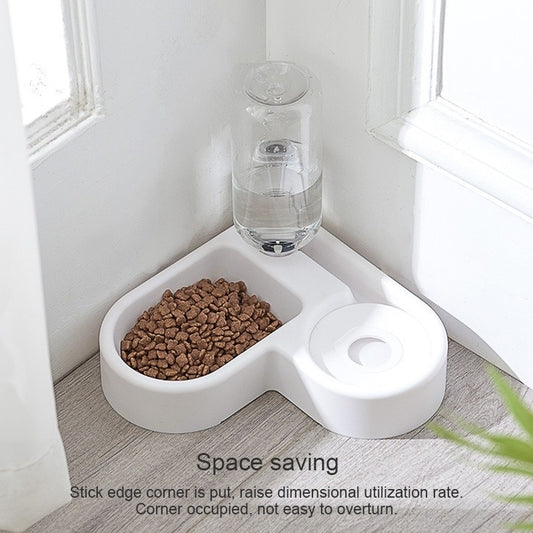 Space-Saving Corner Pet Feeder & Automatic Water Bowl for Dogs and Cats