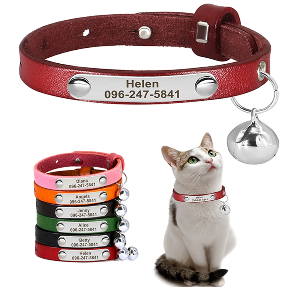 Personalized Cat Collar Adjustable Leather Anti-lost Cat Accessories